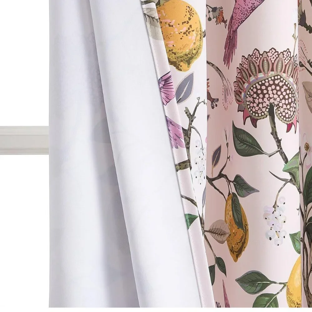 Floral Lemon Hummingbird Curtains Patterned Waverly Mid-Century Style